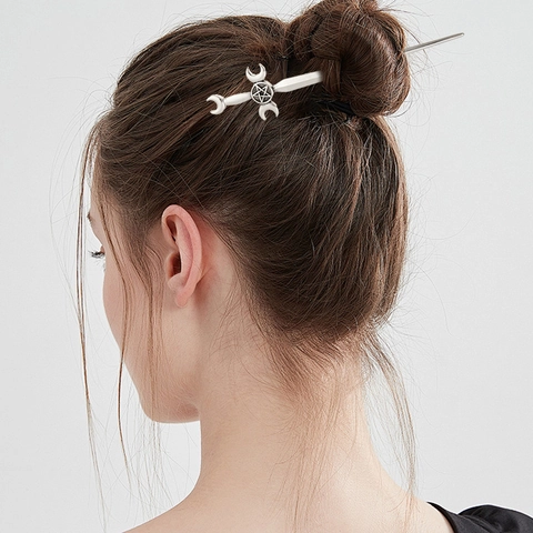 Vintage Gothic Alloy Sword Hair Stick Triple Moon Pentagram Gold Silver Retro Hairpin For Women Daily Party Hair Jewelry
