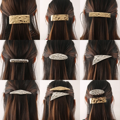 Minimalist Irregular Geometric Hammered Alloy Hair Clips For Women Gold Silver Electroplated Metal Hair Accessories Hairpins