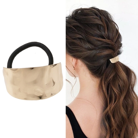 Unregelmäßiges Gehämmertes Legierung Metall Haargummi Für Damen Einfacher Stil Hoher Pferdeschwanz Elastisches Haarband Metallic Scrunchie Gold Silber Mode Haarschmuck