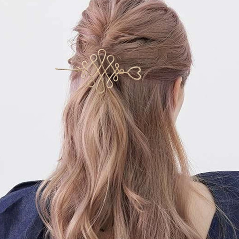 Bastoncino per Capelli in Lega Minimalista Donna Stile Cinese Vintage Cuore Nodo Geometrico Forcina Oro Argento Gioielli