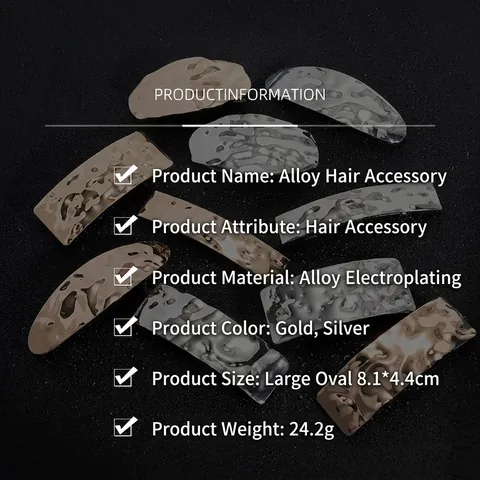 Minimalist Irregular Geometric Hammered Alloy Hair Clips For Women Gold Silver Electroplated Metal Hair Accessories Hairpins