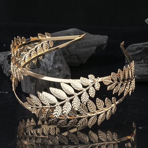 Vintage Greek Gold Laurel Leaf Headband Double Layer Alloy Hair Band Goddess Headpiece For Women Wedding Party Jewelry