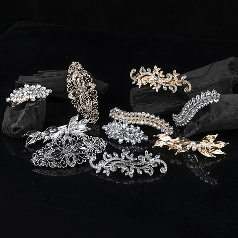 Mollette per Capelli Vintage in Lega con Strass per Donna Placcate Oro Argento Perle Artificiali Fiore Foglia Clip Eleganti Gioielli