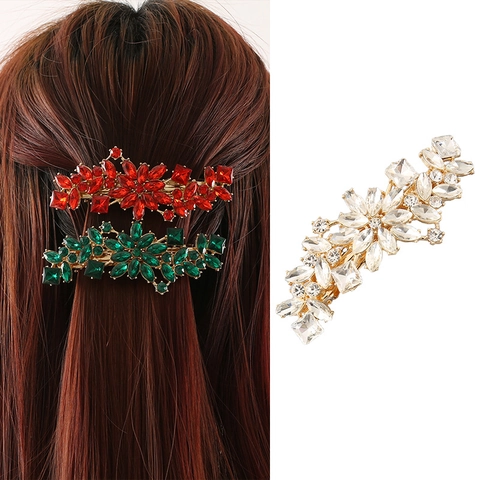 Pince à Cheveux Fleur en Alliage Vintage avec Strass Élégante Pince à Ressort pour Femme Coiffe de Mariage Accessoires Cheveux
