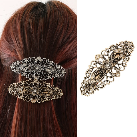 Fermaglio per Capelli Retrò Svuotato Floreale in Lega con Strass Vintage Barrette a Molla per Acconciature da Donna