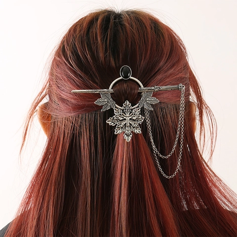 Bastoncino per Capelli Vintage in Lega con Gemma Artificiale Foglia Fiocco di Neve Gemma Nera Nappina in Metallo Oro Argento Antico