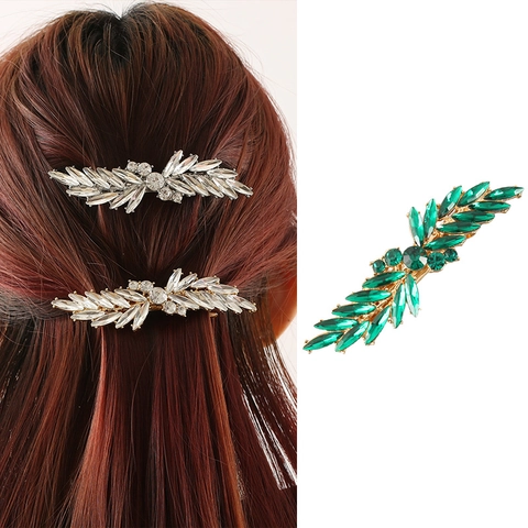 Vintage Legierung Blatt Form Strass Haarspange Elegantes Feder Design Federclip Für Frauen Braut Hochzeit Mode Haarnadel