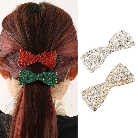 Elegante Strik Haarspeld Legering Glinsterende Strass Luxe Vintage Veerklem Voor Vrouwen Feest Dagelijks Haar Accessoires