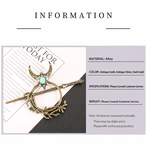 Vintage Alloy Moon Tree Branch Hair Stick And Slide Turquoise Rhinestone Retro Bohemian Hair Pin Accessory For Women