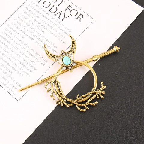 Horquilla De Aleación Vintage Con Luna Y Rama De Árbol Turquesa Diamante De Imitación Retro Boho Accesorio Para Mujer