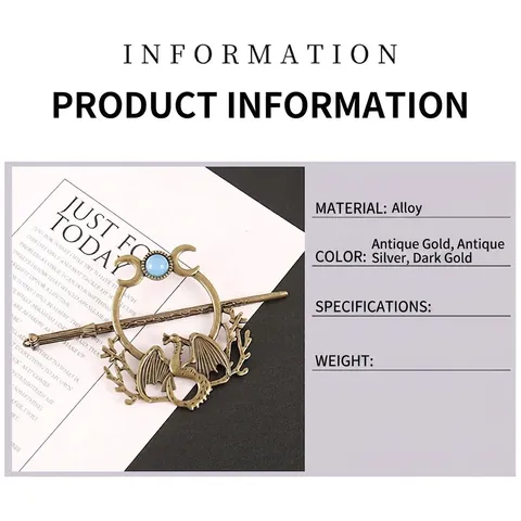Vintage Alloy Flying Dragon Moon Hair Stick Set Gothic Fantasy Branch Hair Jewelry For Women Styling Accessories