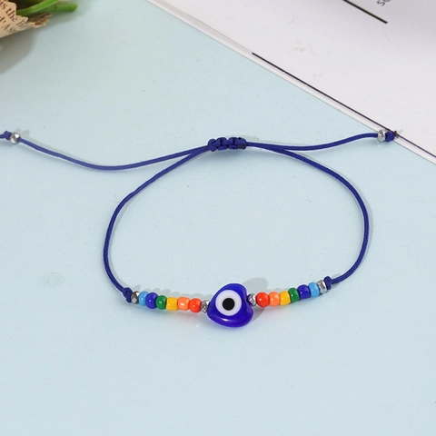 Bohemian Handmade Woven Evil Eye Bracelet For Men Women Ethnic Lampwork Heart Beaded Adjustable String Fashion Jewelry