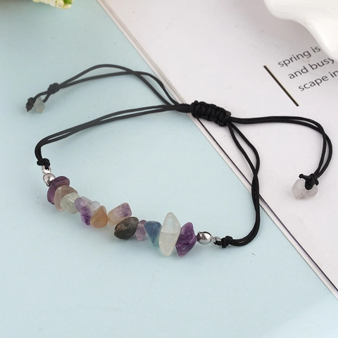 Handgefertigtes Naturstein Splitter Armband Für Damen Verstellbares Geflochtenes Seil Bohemian Style Schmuck Unregelmäßige Steine