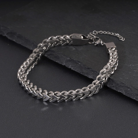 Bracciale da Uomo in Acciaio Inossidabile Catena a Spiga Lucidato Hip Hop Franco Link Unisex Accessori Gioielli