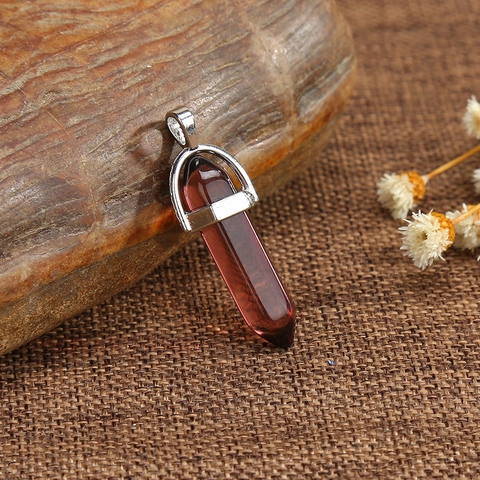 Natuursteen Zeshoekige Kolom Kristal Hanger Ketting Amethist Rozenkwarts Kogel Genezende Steen Sieraden Voor Unisex