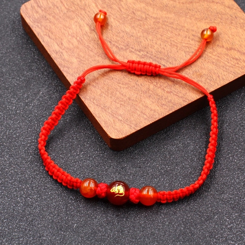 Handmade Red String Bracelet With Red Agate Beads Twelve Chinese Zodiac Signs Adjustable Lucky Charm Bracelet For Men Women