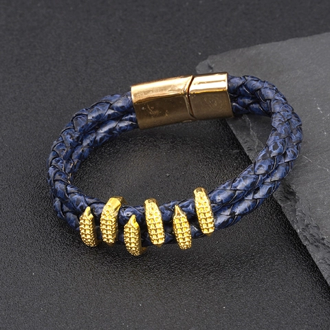 Pulsera Trenzada de Cuero de Vaca Vintage para Hombre Con Amuleto de Garra de Aleación y Hebilla Magnética Punk