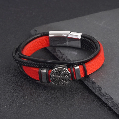 Pulsera de Hombre Vintage de Varias Capas Cuero PU Trenzado con Placa de Aleación Hebilla Magnética Acero Inoxidable