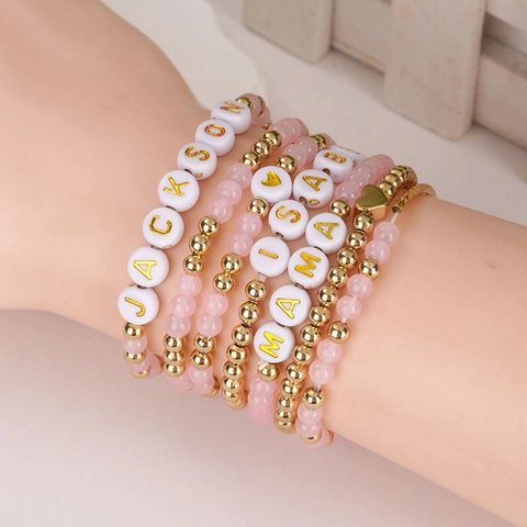 Pulsera de Cuentas Apilable Bohemia Hecha a Mano de Arcilla Polimérica Colorida Aleación MAMA Letras Pulsera de la Amistad para Mujer Joyería