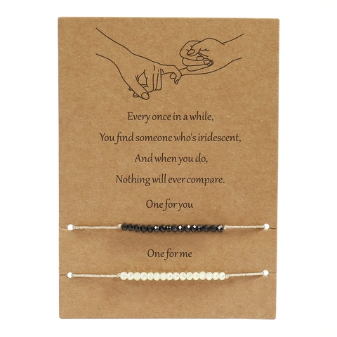 Handmade Woven Adjustable Morse Code Bracelets Glass Seed Bead Jewelry With Greeting Card Valentines Gift For Couples Friends