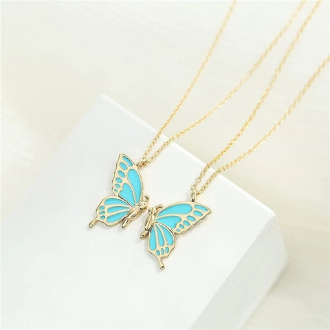 Luxury Alloy Butterfly Pendant Necklace Set For Couples Women Fashionable Gold Color Drip Oil Butterfly Wings Jewelry Gifts
