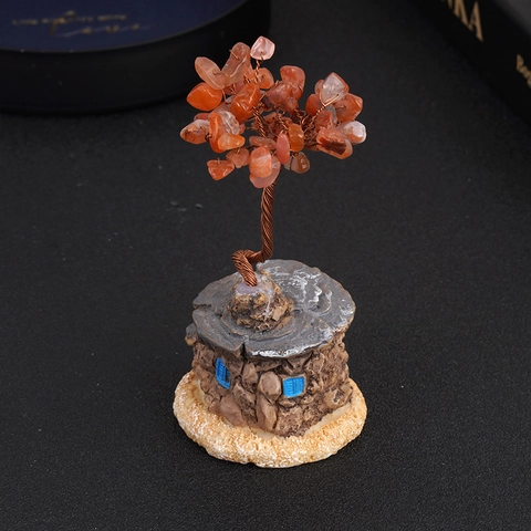 Handmade Natural Crystal Money Tree Of Life Ornament With Mini House Base Desktop Fortune Tree Wire Wrapped Home Decor