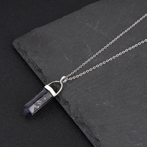 Natural Stone Hexagonal Prism Pendant Necklace With Stainless Steel Chain For Men Women Healing Crystal Geometric Jewelry