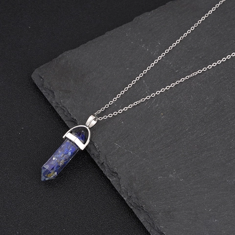 Natural Stone Hexagonal Prism Pendant Necklace With Stainless Steel Chain For Men Women Healing Crystal Geometric Jewelry