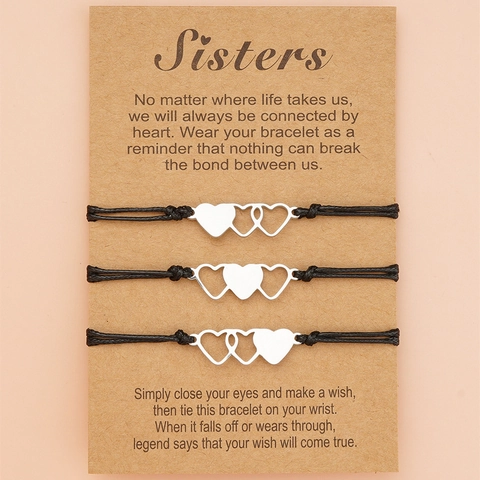 Edelstahl Herz Gewebtes Armband Set Für Schwestern Freundschaft Wünschen Handgewebtes Wachsschnur Verstellbares Armband Schmuck Geschenk