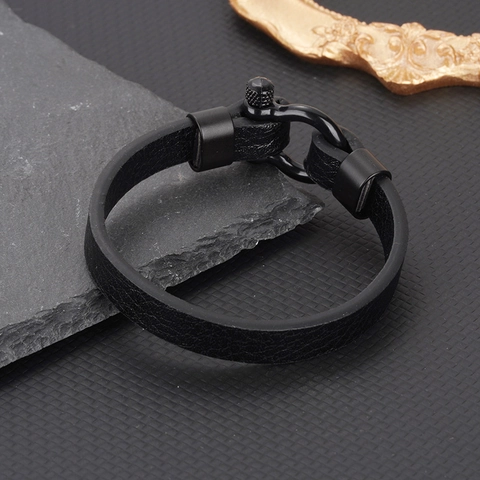 Herren Retro Schwarz Litschi Lederarmband Mit Hufeisenschnalle Aus Legierung Minimalistischer Industriestil Schmuck