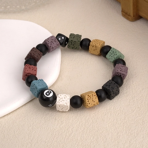 Unisex Vulkanstein Perlenarmband Legierung 8-Ball Würfel Anhänger Personalisierter Hip Hop Streetwear Elastischer Handschmuck