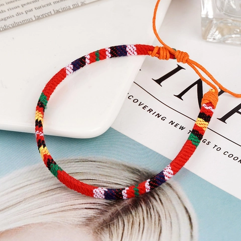 Bohemian Hand Woven Bracelet Assorted Colorful Fabric Waxed Cord Friendship Bracelet Adjustable Ethnic Jewelry For Men Women