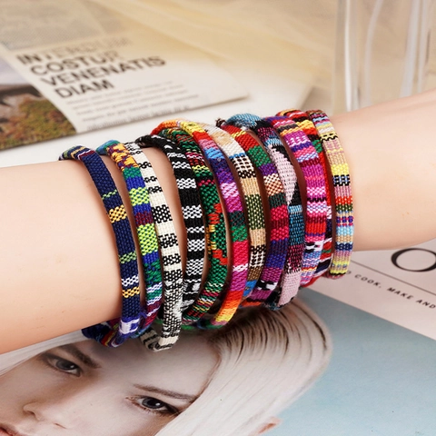 Bohemian Hand Woven Bracelet Assorted Colorful Fabric Waxed Cord Friendship Bracelet Adjustable Ethnic Jewelry For Men Women