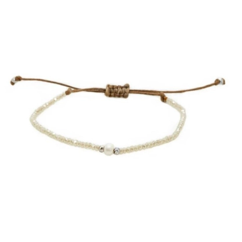 Bracciale Bohemian Intrecciato a Mano in Cordino Cerato per Donna Pietra Naturale Perla d'Acqua Dolce Regolabile Gioielli
