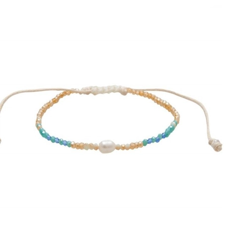 Bracciale Bohemian Intrecciato a Mano in Cordino Cerato per Donna Pietra Naturale Perla d'Acqua Dolce Regolabile Gioielli