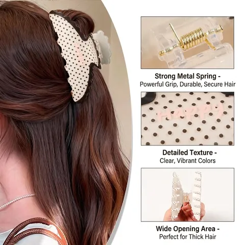 Koreanische Süße Polka Dot Happy Buchstaben Haarkralle Elegante Große Haarklammer Retro Wellenkante Haarstyling Zubehör Für Damen