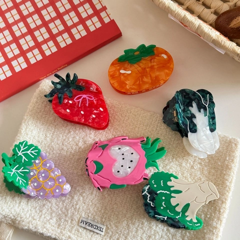 Kreative Obst Gemüse Acetat Haarklammern Erdbeere Traube Brokkoli Kohl Haargreifer Mode Haarschmuck Für Damen
