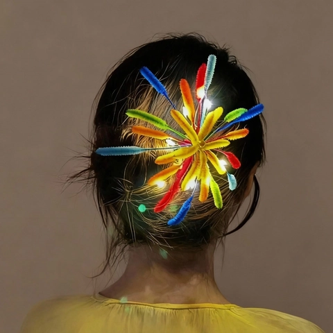 Pinza para el Cabello con Luz LED de Fuegos Artificiales Hecha a Mano Limpiapipas Multicolor Accesorios para el Cabello para Fiesta de Año Nuevo Mujer