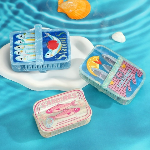 Pinza de Pelo Creativa Lata de Sardinas Serie Océano Pinza de Acrílico Accesorios de Cabello de Verano de Moda para Mujer
