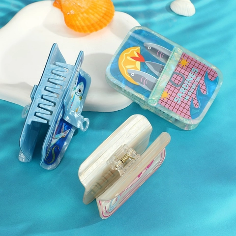 Pinza de Pelo Creativa Lata de Sardinas Serie Océano Pinza de Acrílico Accesorios de Cabello de Verano de Moda para Mujer