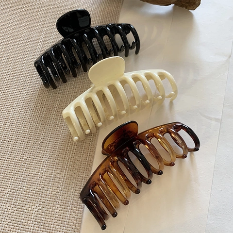 Grande Griffe à Cheveux pour Femmes en Plastique Durable Style OL Écaille de Tortue Ambre Pinces à Cheveux pour Cheveux Épais