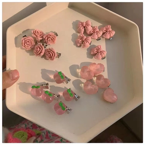 Süße Rosa Acryl Blume Schleife Pfirsich Herz Haarklammern Für Mädchen Damen Mode Seiten Duckbill Clip Handgefertigter Haarschmuck Geschenk