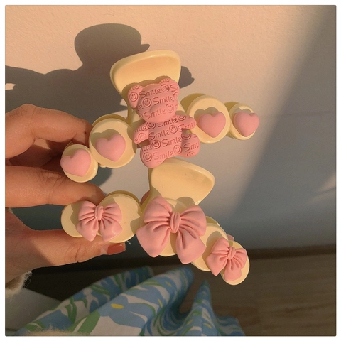 Graziosa Pinza per Capelli con Orso Pesca Fiocco per Donna Ragazza Stile Coreano Resina Shark Clip Accessorio Decorativo