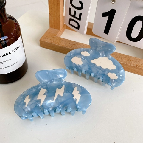 Acetate Marble Light Blue Hair Claw Clip For Women Fashion Cloud Lightning Pattern Large Shark Clip Hair Accessories