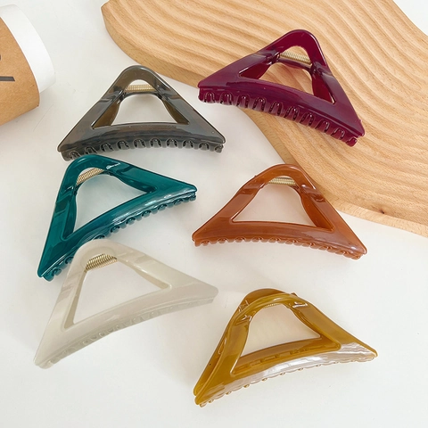 Pinza per Capelli a Triangolo in Stile Coreano Minimalista Colore Caramella Grande Fermaglio a Squalo in Plastica Laccata Lucida per Donna