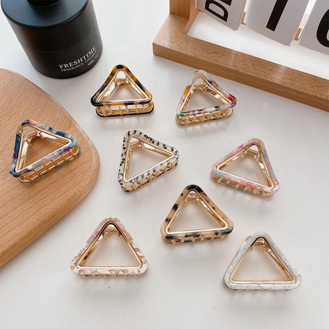 French Style Acetate Triangular Hair Claw Clip Alloy Geometric Marble Tortoiseshell Pattern Hair Accessories For Women