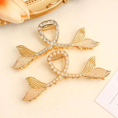 Elegante Pinza per Capelli in Oro a Coda di Pesce Sirena per Donna in Lega con Strass e Perle Artificiali Accessori