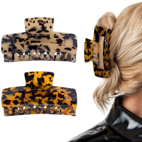 Vintage Rectangular Acetate Hair Claw Clips For Women Leopard Tortoiseshell Pattern Hair Shark Clips Handmade Hair Accessories