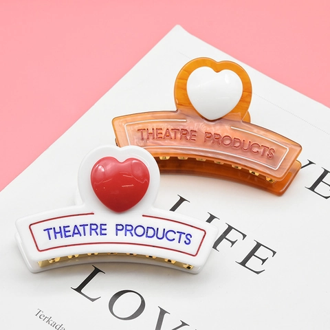 Acetate Heart Hair Claw Clip Vintage Tortoise Shell Shark Clip Elegant Letter Logo Hair Accessories For Women Daily Styling
