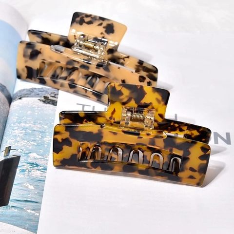 Vintage Rectangular Acetate Hair Claw Clips For Women Leopard Tortoiseshell Pattern Hair Shark Clips Handmade Hair Accessories